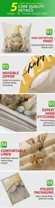 Detail showing high-quality linen texture and invisible zipper on rabbit print pillow cover
