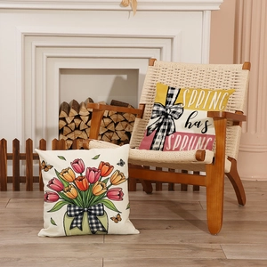 Spring tulip print and letters floral decorative pillowcase covers for home sofa