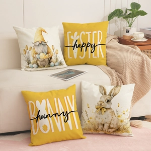 Easter Bunny Gnome Print Throw Pillow Covers Linen Blend Farmhouse Home Decor For Sofa Couch Square Decorative Pillowcase