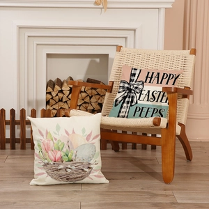 Fundas de cojín de Pascua de lino con estampados de huevos y motivos festivos