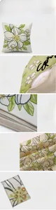 Detail of linen pillowcase featuring floral prints, hidden zipper, and neat stitching