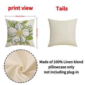 Linen blend floral pillow cover 18x18 inch featuring white flowers and cream back