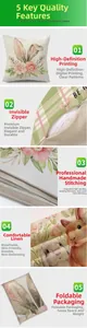 Close-up of invisible zipper and digital floral rabbit print on linen pillowcase