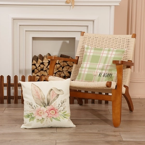 Easter throw pillow covers featuring floral rabbit ears and plaid Be Hoppy design