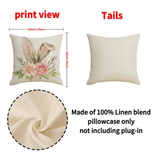 Easter floral rabbit pattern pillow case 18x18 inch made of durable linen blend fabric