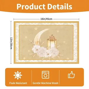 Linen Ramadan placemat with moon and oil lamp print for kitchen table decor 45x30cm