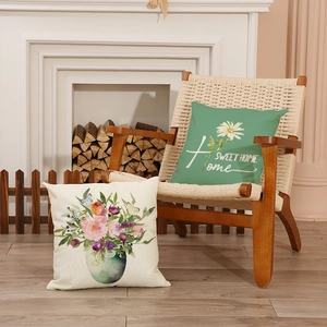Zweiteiliges quadratisches Kissenbezug-Set mit Blumenmuster und Gänseblümchen aus Leinen