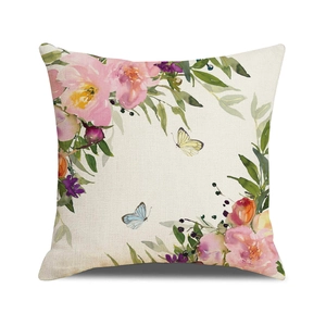Kissenbezug aus Leinen mit Aquarell-Blumen und Schmetterlingsmuster für Sofa