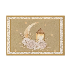 Linen placemat with moon and oil lamp print for Middle East festival table decoration