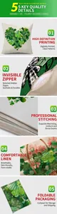 Detail of linen pillowcase with green shamrock heart print and invisible zipper