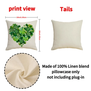 Linen blend St. Patrick's Day pillow case with green clover heart print 18x18 inch