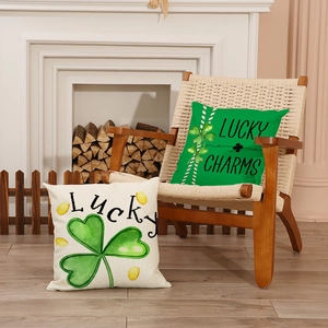 St. Patrick's Day cotton linen pillow covers set with Lucky and Lucky Charms clover prints