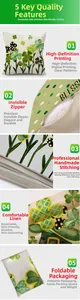 Close-up of linen pillowcase with green clover print, invisible zipper and fine stitching