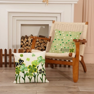 Saint Patrick's Day green clover and BLESSED linen pillow covers set for sofa decor