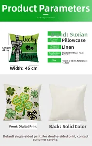 Federa per cuscino San Patrizio 45x45cm in lino con quadrifoglio e scritta Lucky Charm