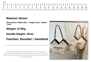 Detalles del bolso tote tejido que muestran las opciones en negro, blanco y marrón