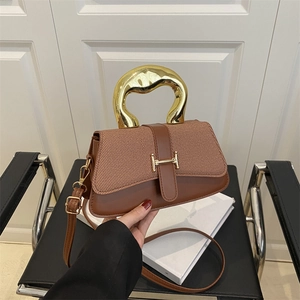 Women Handbag Crossbody Bag Splicing PU Leather Woven Fabric Gold Metal Handle Retro Square Fashion Elegant Daily