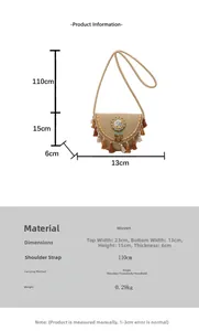 Detailed dimension guide for woven bohemian saddle bag with colorful tassels and beads