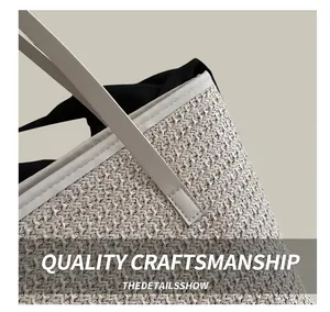 Detail showing high-quality woven texture and precise stitching on the tote bag leather handle