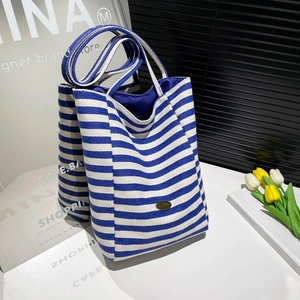 Women Large Capacity Canvas Striped Tote Bag Fashion Casual Shoulder Bag For Shopping Beach Summer Daily Striped Handbag