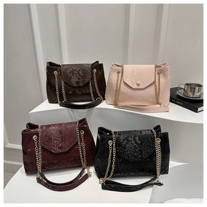 Collection of snake texture shoulder bags in four colors with gold chain straps