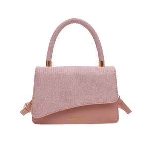 Pink glitter patchwork small square bag with top handle and crossbody strap for women