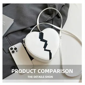 Detailed view of the heart-shaped white crossbody bag next to a smartphone for size