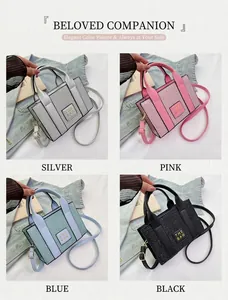 Detailed four-color collage of sparkly tote bags in silver, pink, blue, and black colors