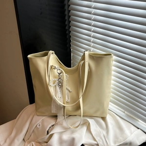 Women Shoulder Tote Bag Glossy PU Leather Large Capacity With Lace Artificial Pearl Bow Charm Korean Style Minimalist Sweet
