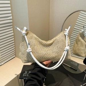 2025 Fashion Vintage Straw Woven Tote Bag For Women Casual Large Capacity PU Leather Strap Crossbody Shoulder Bag Summer Beach Vacation Aesthetic Handbag
