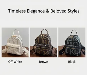Detailed view of fashion backpacks with LUCK letter prints and gold rivet accents