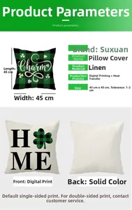 Detaillierte Größentabelle für 45x45cm St. Patrick Leinen Kissenbezug mit Kleeblatt