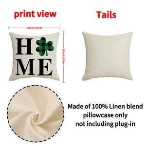 Leinen-Kissenbezug zum St. Patrick's Day mit grünem Kleeblatt und HOME-Aufdruck, 45x45 cm