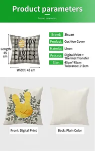 Detailed size chart for Easter bunny linen pillowcase with Happy Easter digital print