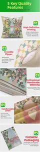 Detail of breathable linen pillowcase with hidden zipper and digital bunny print
