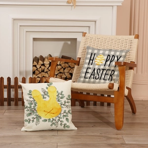 Easter bunny and Happy Easter plaid throw pillow covers set for cozy living room decor