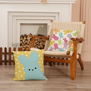Easter rabbit throw pillow covers with colorful bunny prints on linen fabric for home decor