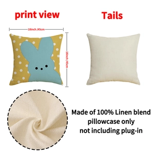 Linen blend Easter pillowcase featuring a blue rabbit silhouette and white polka dots