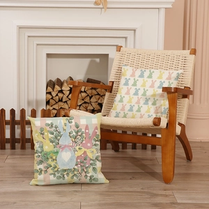 Set of 2 decorative Easter pillow covers with vintage bunny prints on linen fabric