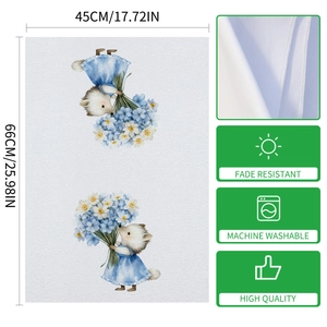 Detail view of Easter kitchen towel with cute hedgehog print and 45x66cm dimensions