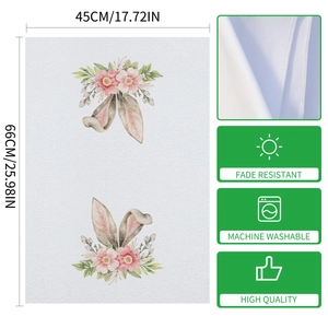 Detailed close-up of Easter rabbit print kitchen towel with 45x66cm size markings