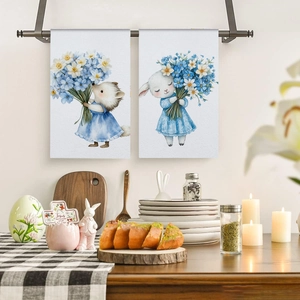 Absorbent Easter kitchen towels with cute watercolor hedgehog and lamb animal prints