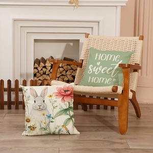 Housses de coussin de Pâques avec motifs lapins fleurs et texte HOME sweet HOME décoratif