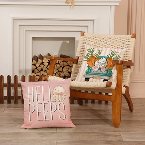 Easter decorative pillow covers featuring Happy Bunny prints and colorful eggs for home sofa