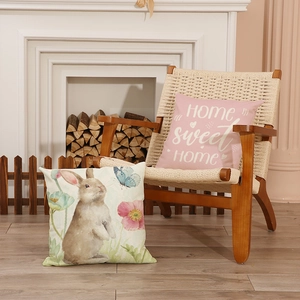 Housses de coussin lapin de Pâques en lin avec texte Home Sweet Home décor rustique