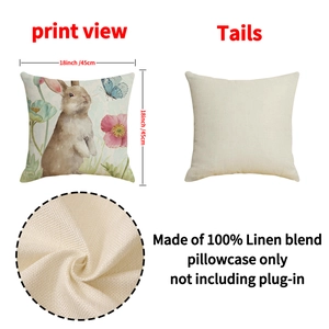 Housse de coussin lapin de Pâques en lin avec imprimé floral et détails de taille