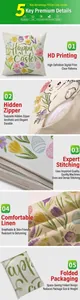 Detail showing invisible zipper and linen texture on Happy Easter cushion cover