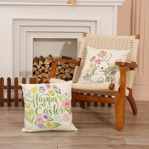 Easter pillow covers with watercolor rabbits and floral patterns for holiday decor