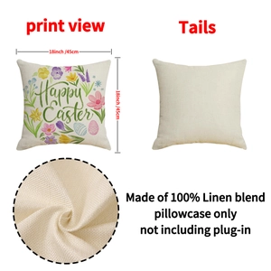 Easter floral cotton linen pillow cover 18x18 inch featuring Happy Easter print and fabric detail