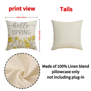 Floral hello SPRING linen throw pillow cover set for sofa car and bedroom decor